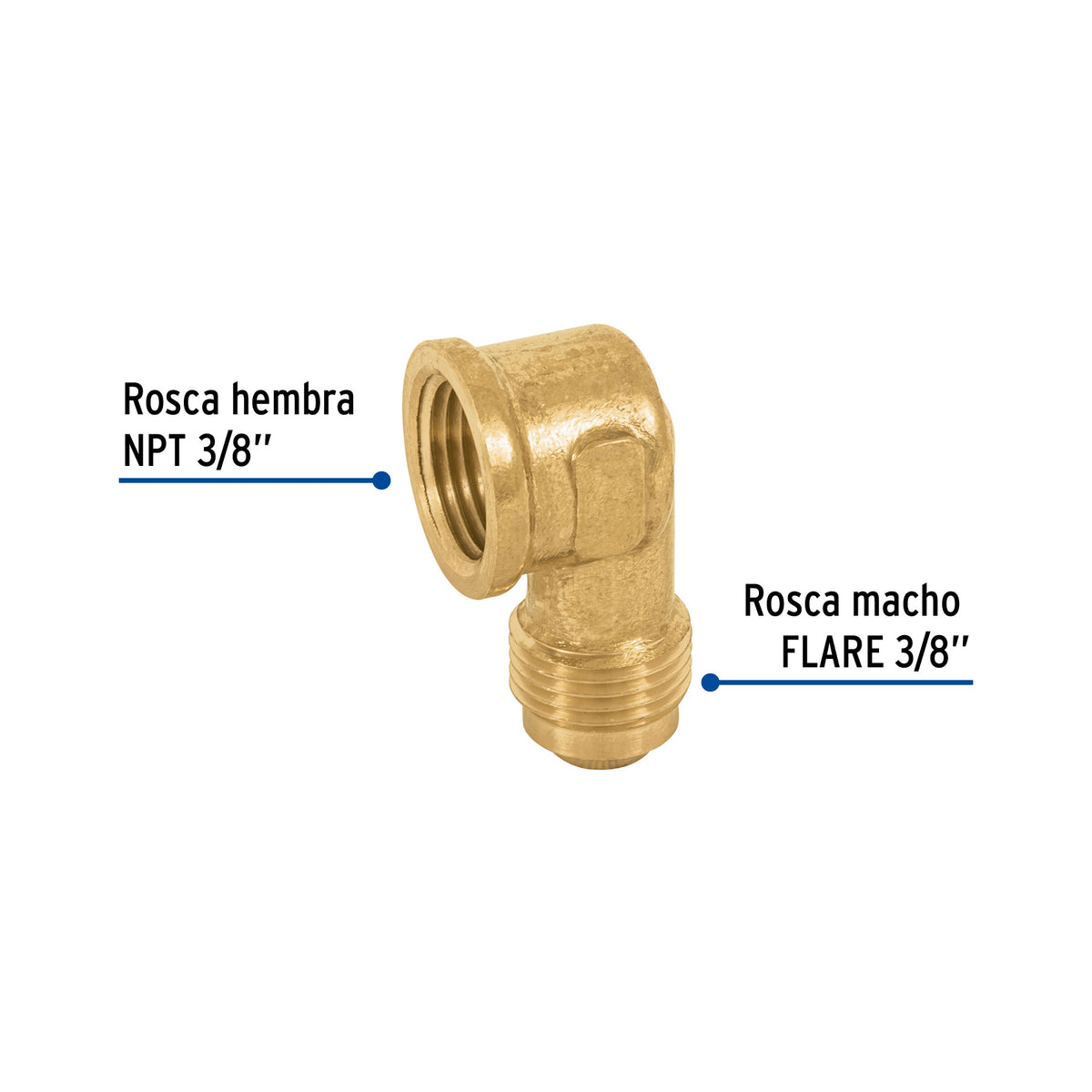 Codo para estufa a 90° de latón, 3/8 x 3/8"