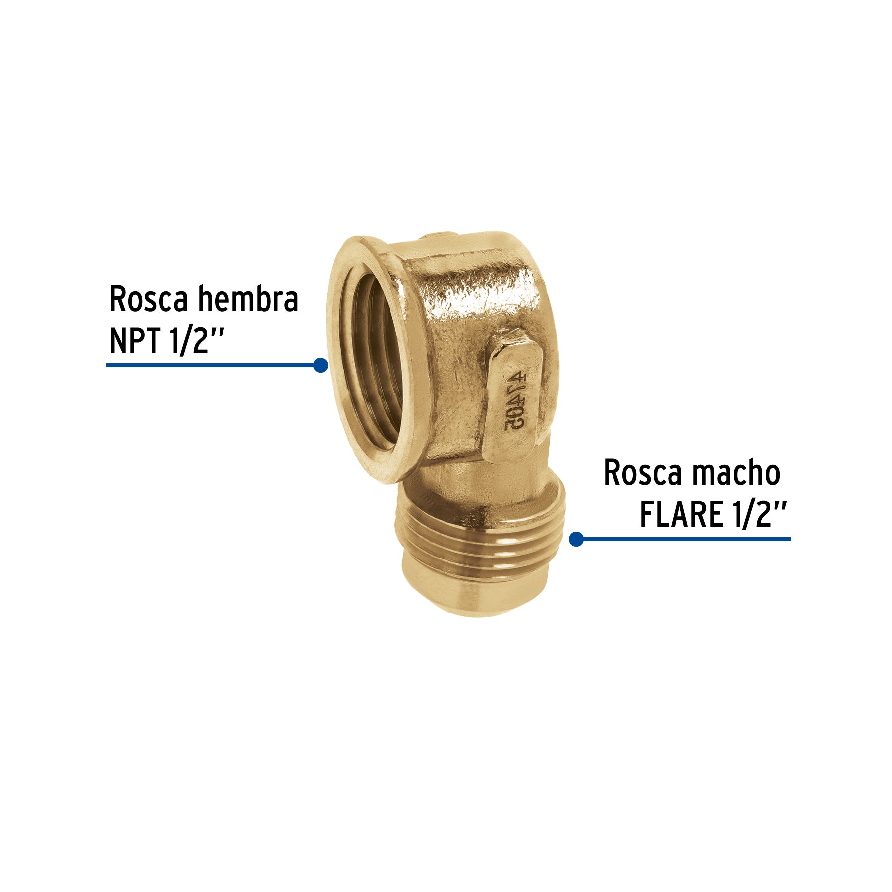 Codo para estufa a 90° de latón, 1/2 x 1/2"
