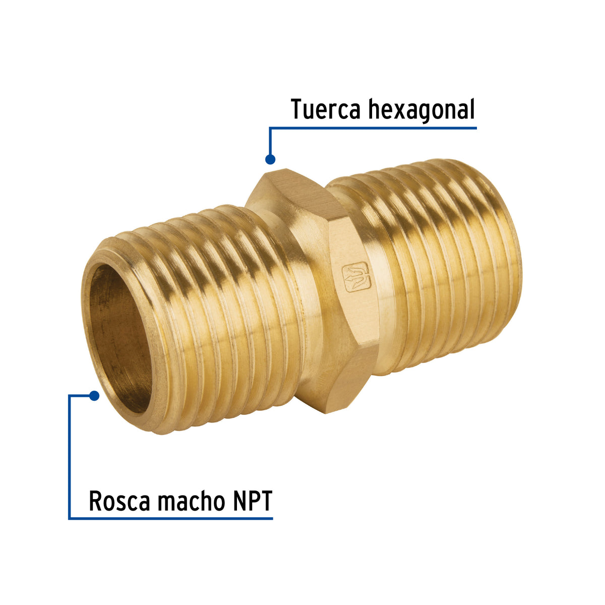 Niple unión de latón NPT 1/2" con tuerca hexagonal
