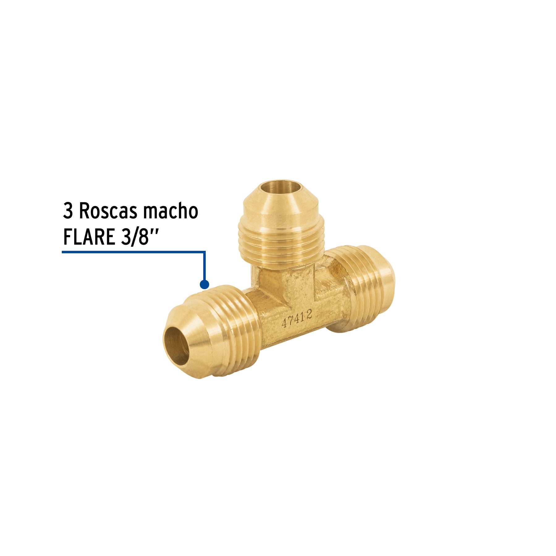 Tee unión de latón, 3/8"