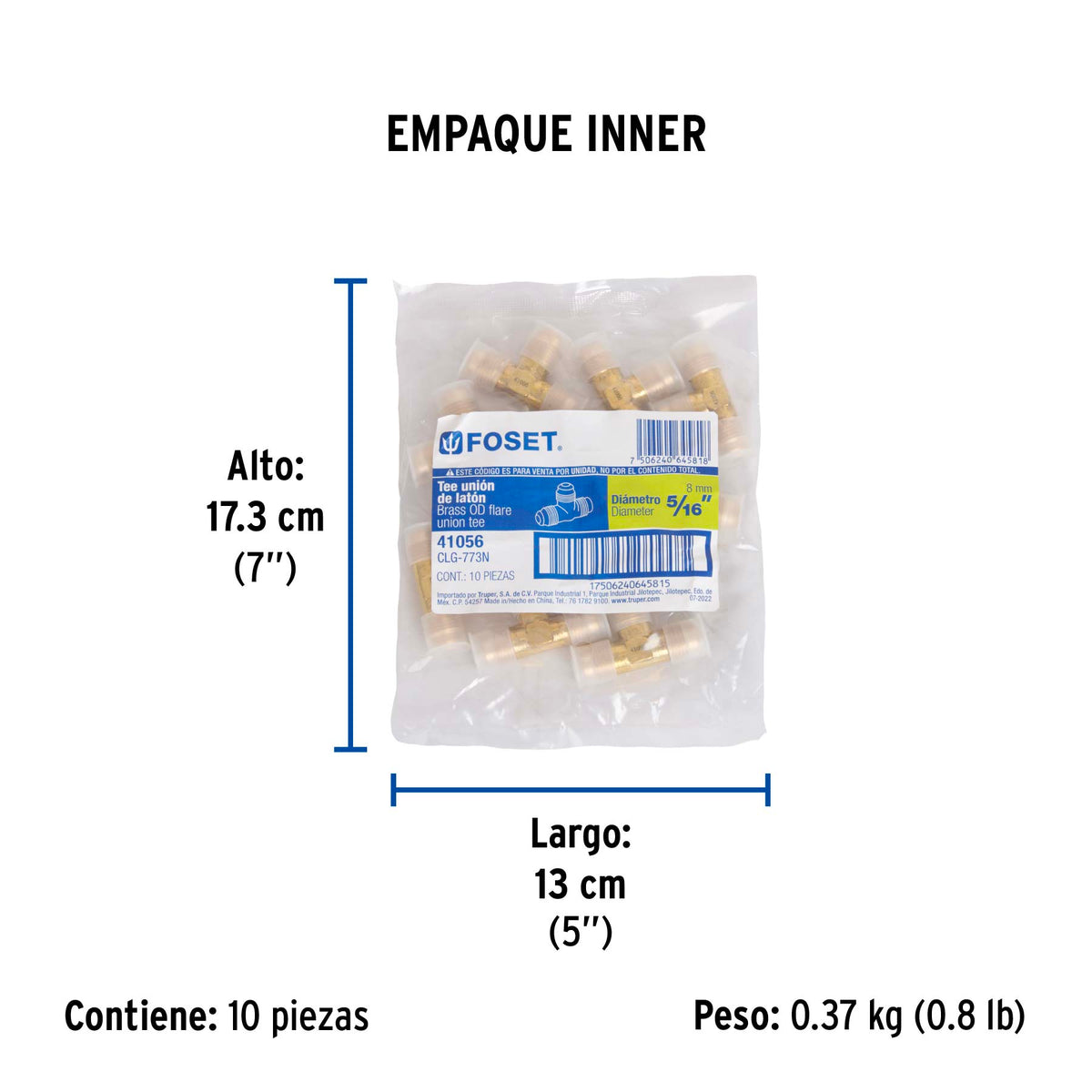 Tee unión de latón, 5/16"
