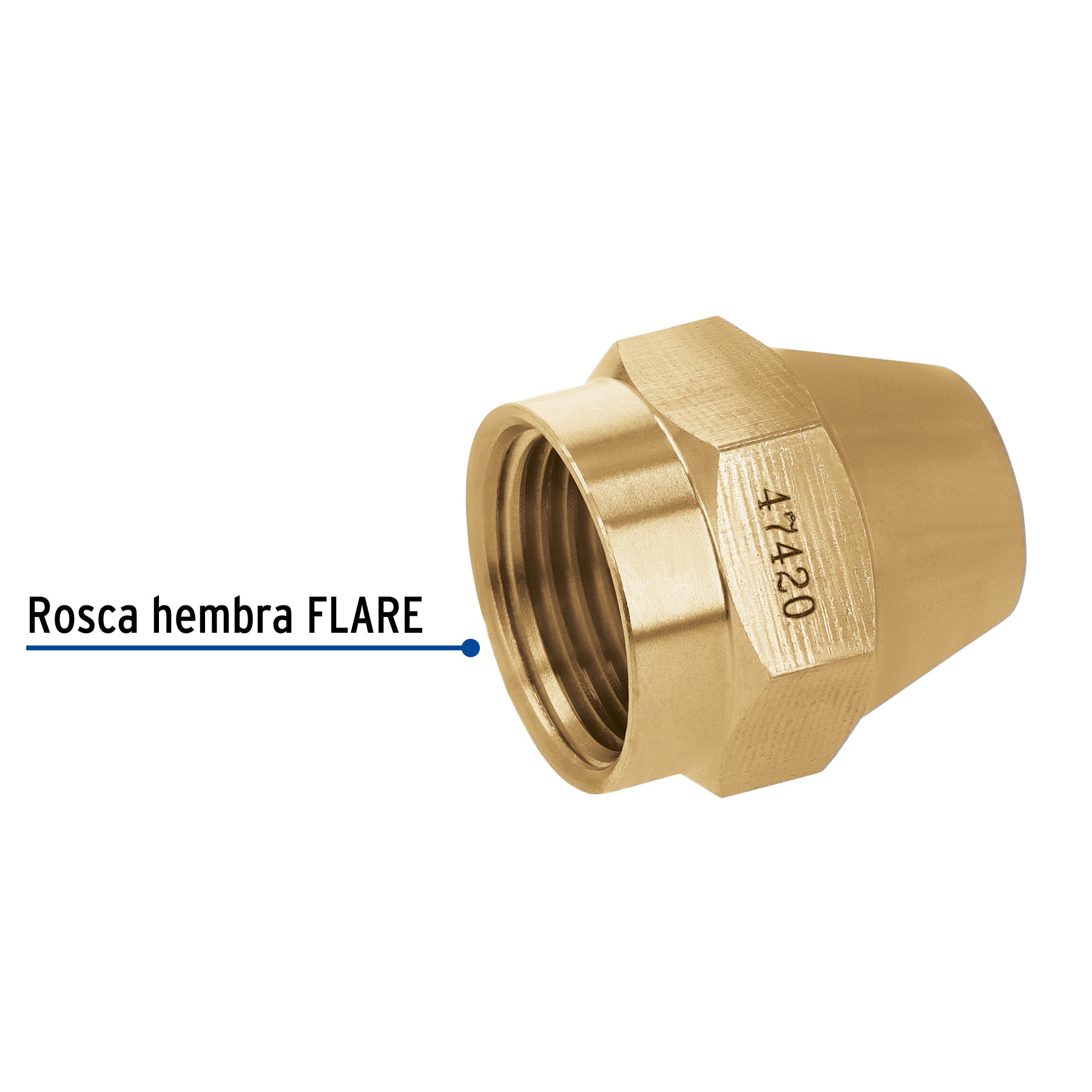 Tuerca cónica de latón, 1/2"