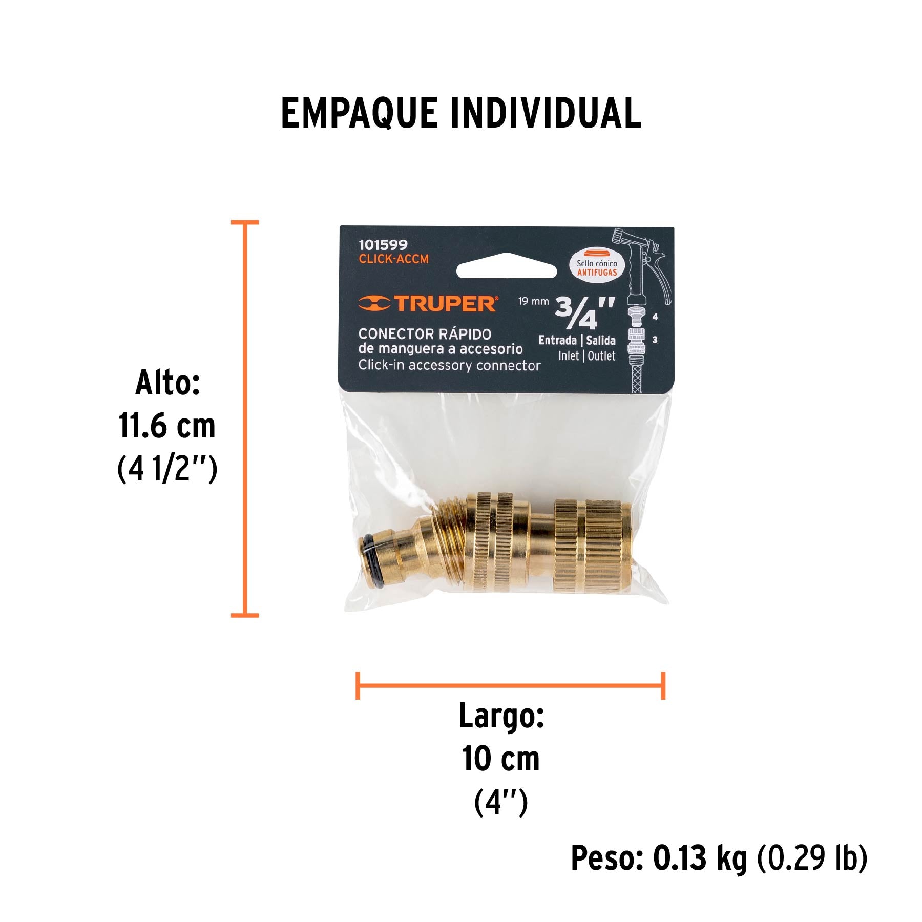 Conector de latón para accesorio de riego de cambio rápido