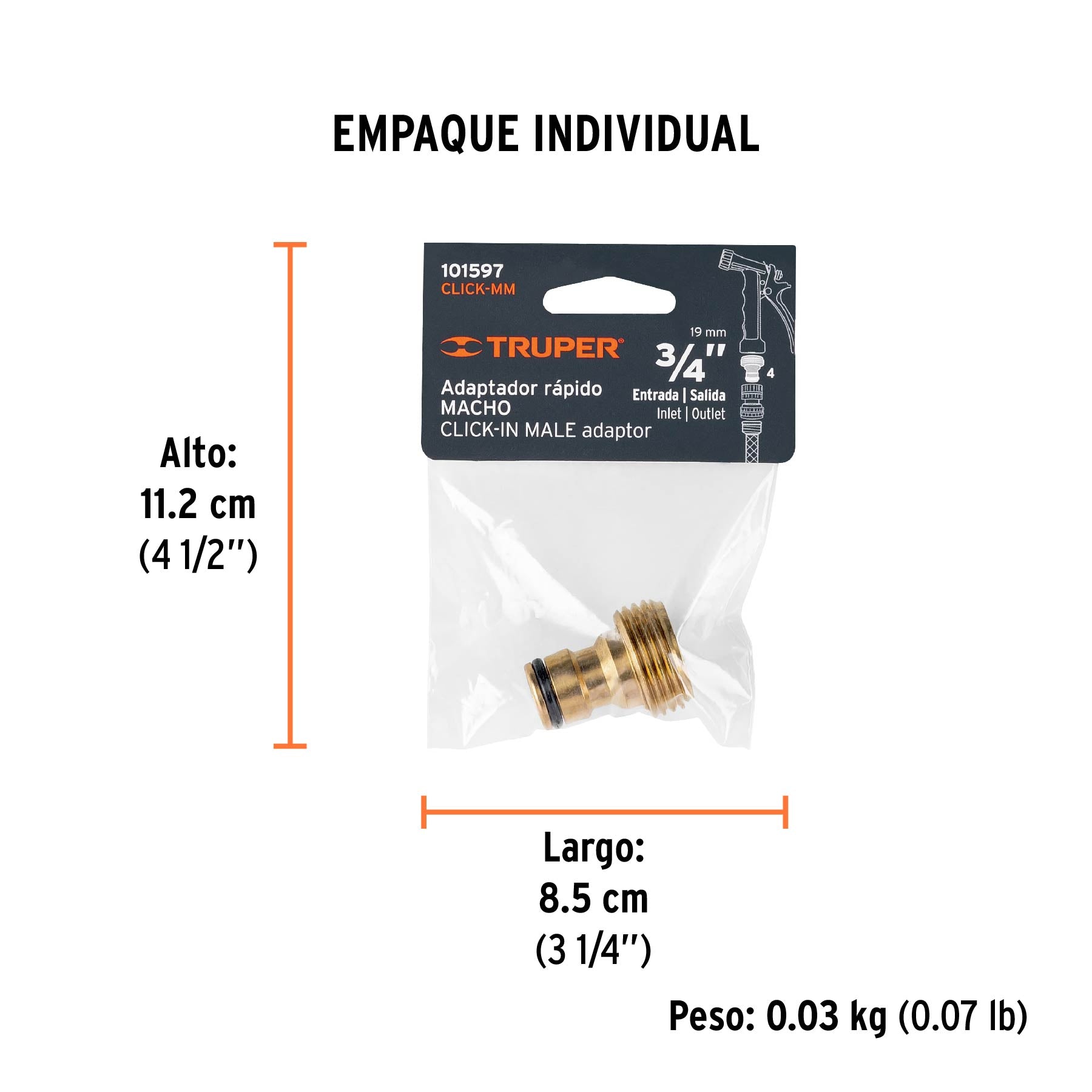Conector macho de latón de cambio rápid