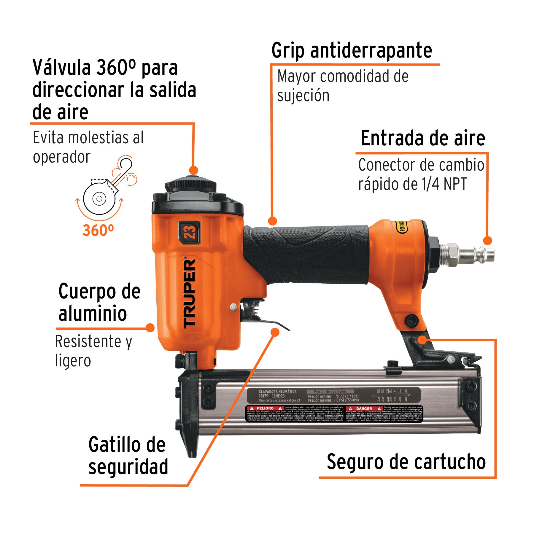 Clavadora neumática, profesional, calibre 23