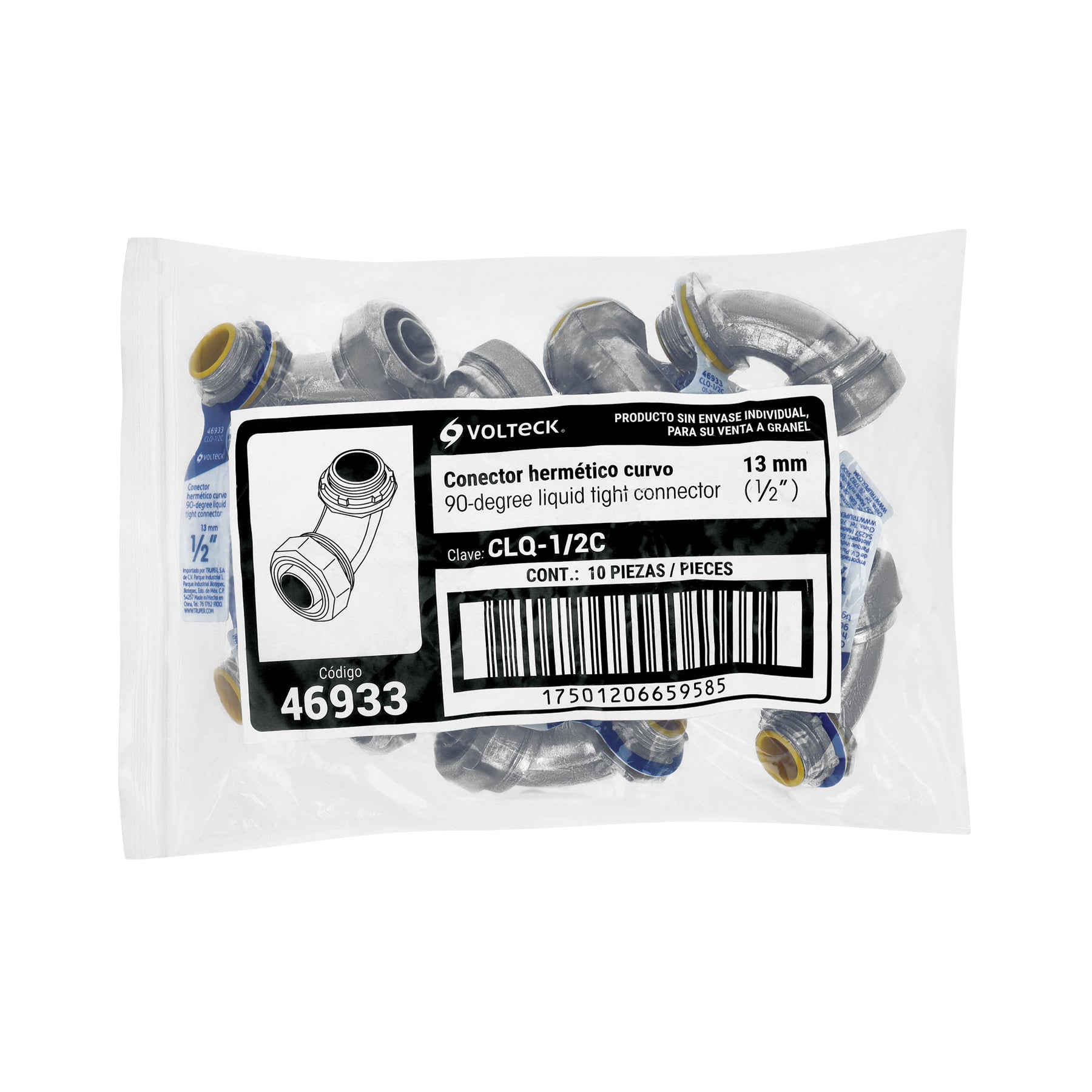 Conector liquid tight 1/2" curvo, Volteck