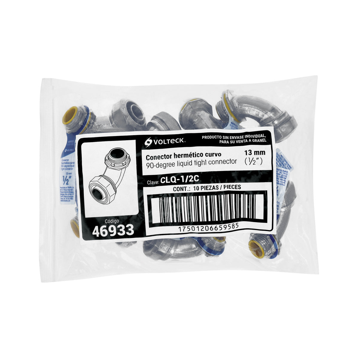 Conector liquid tight 1/2" curvo, Volteck