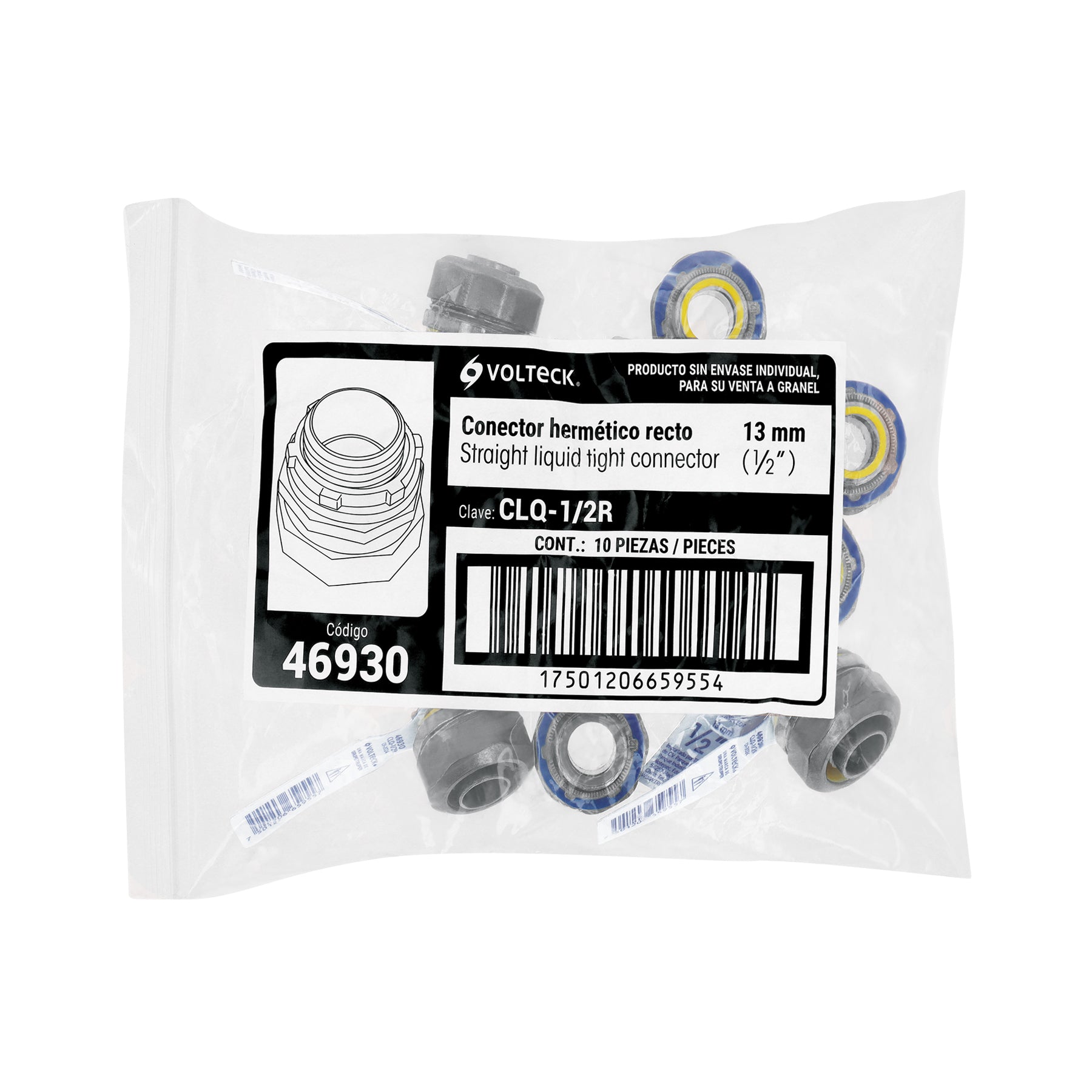 Conector liquid tight 1/2" recto, Volteck