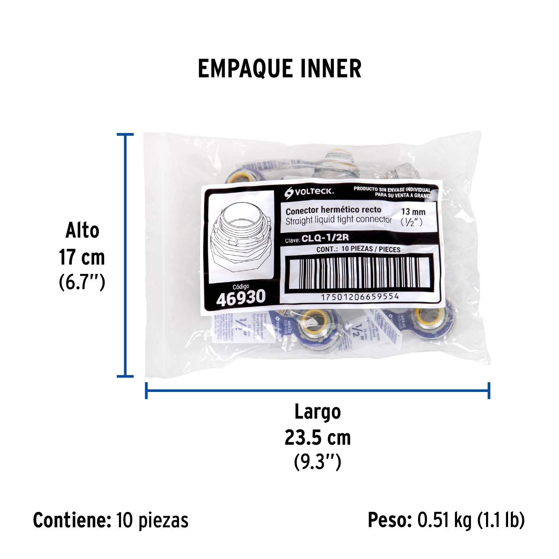 Conector liquid tight 1/2" recto, Volteck
