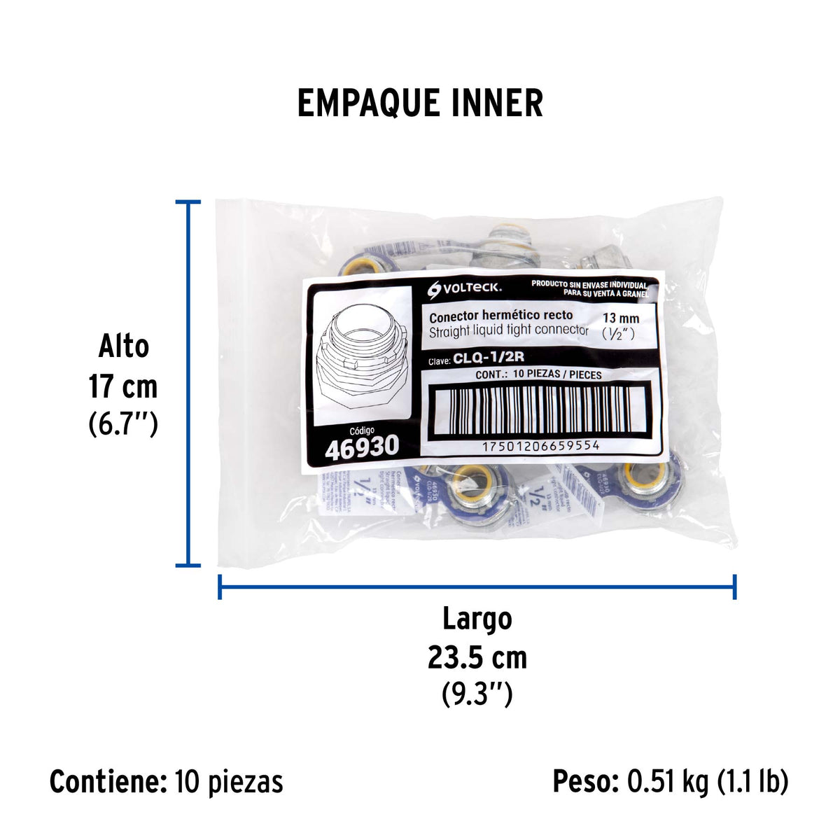 Conector liquid tight 1/2" recto, Volteck