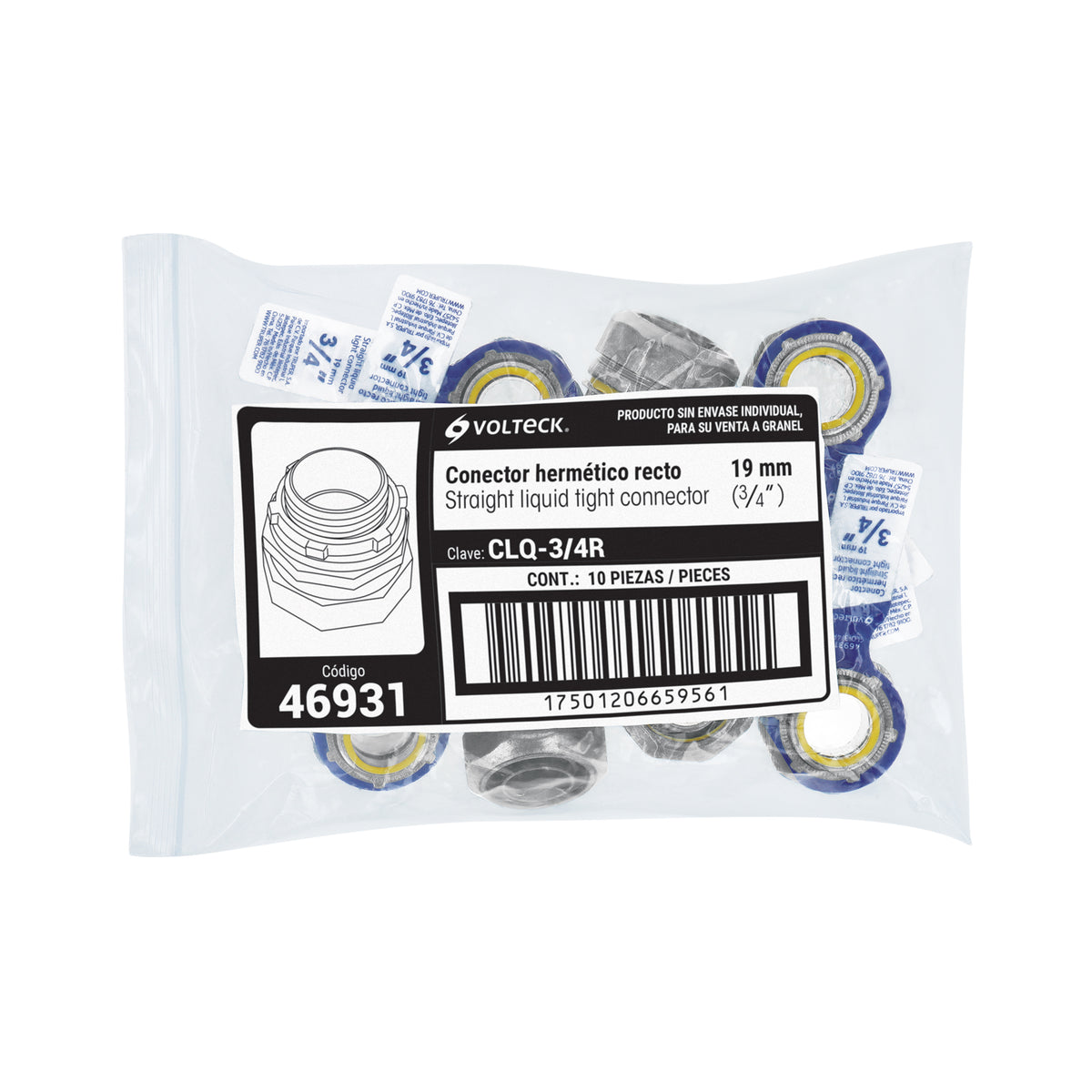 Conector liquid tight 3/4" recto, Volteck