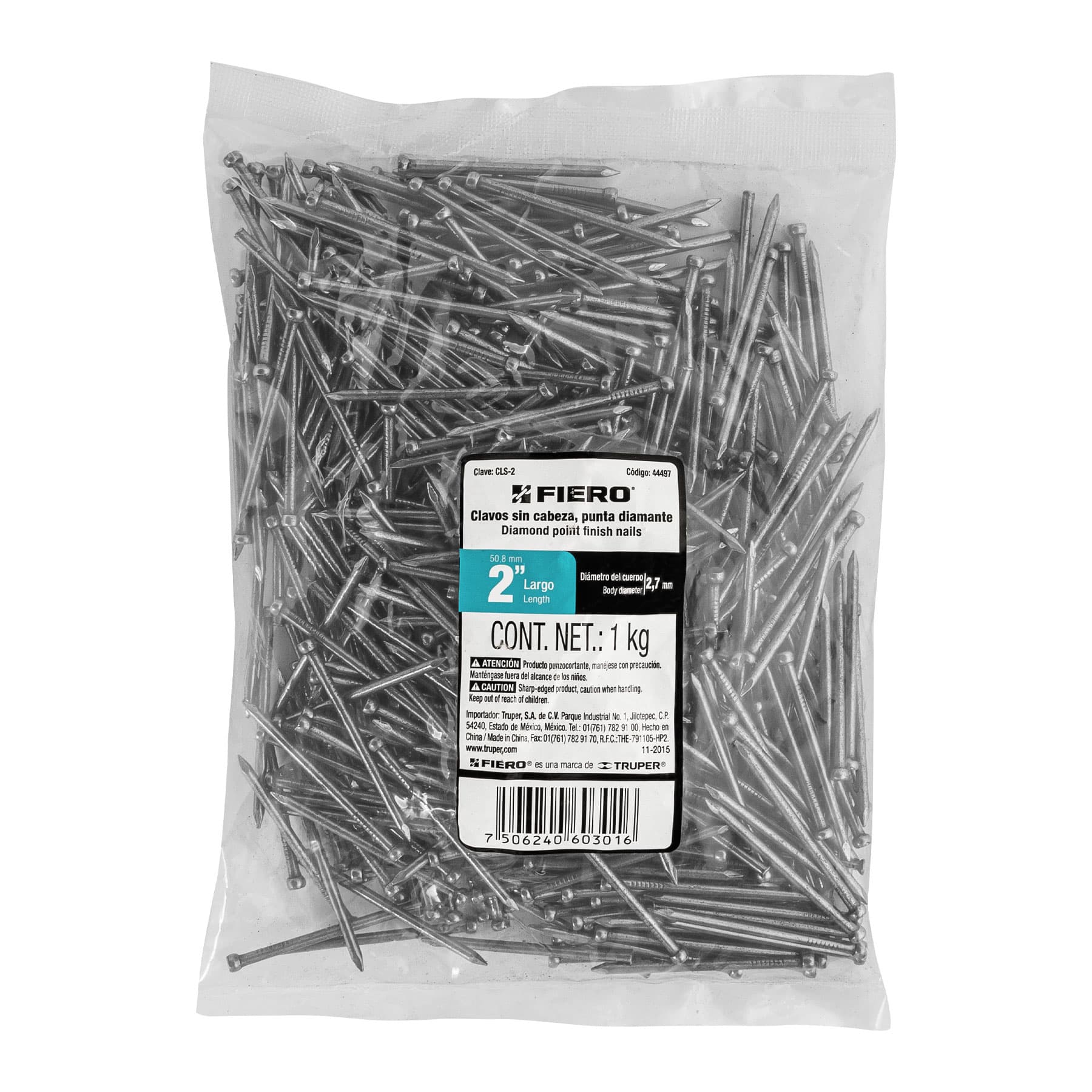 Clavo sin cabeza, 2", bolsa de 1 kg
