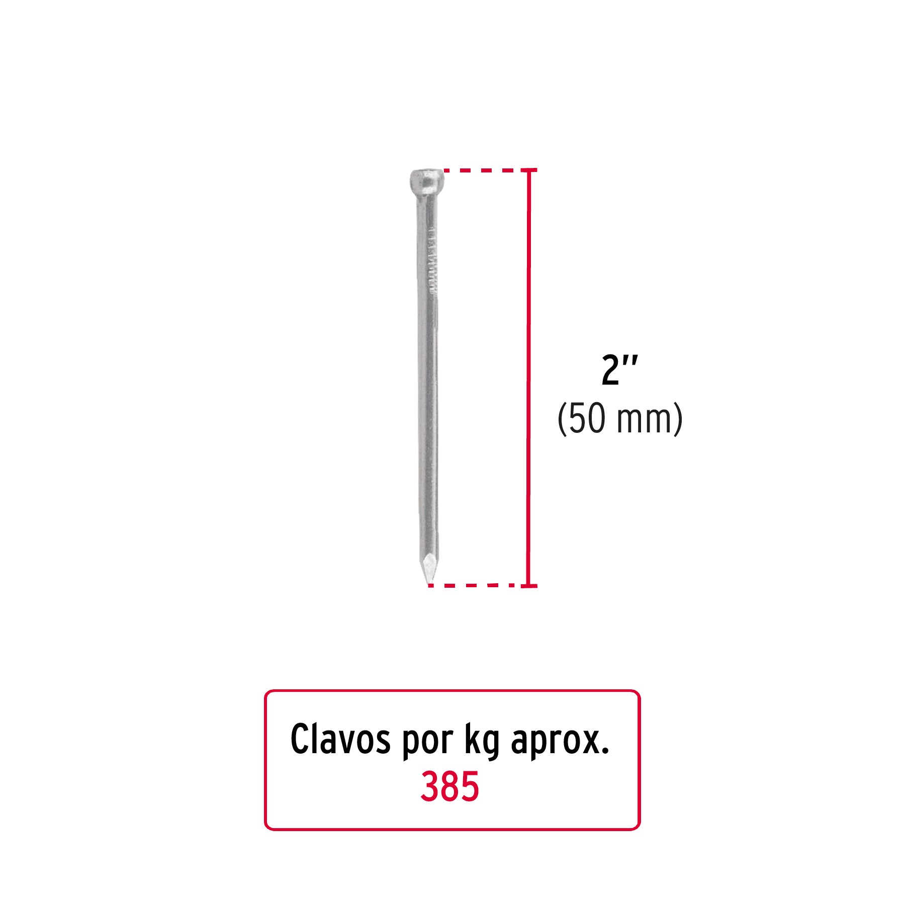 Clavo sin cabeza, 2", bolsa de 1 kg