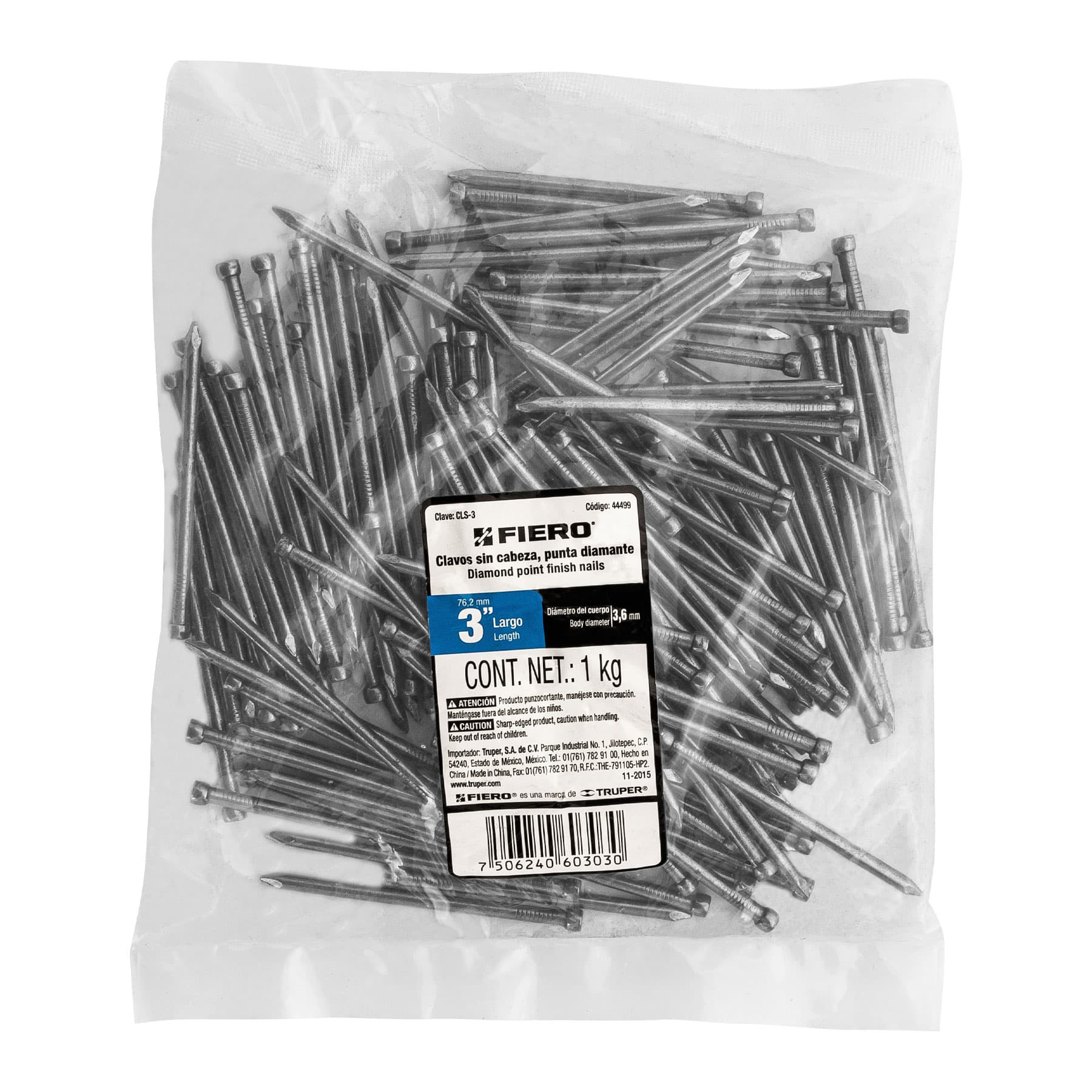 Clavo sin cabeza, 3", bolsa de 1 kg