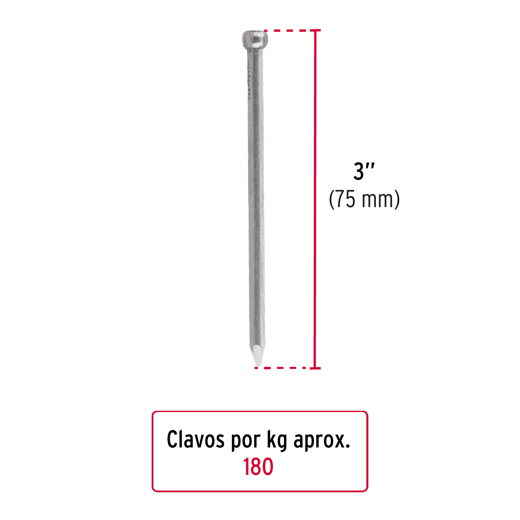 Clavo sin cabeza, 3", bolsa de 1 kg