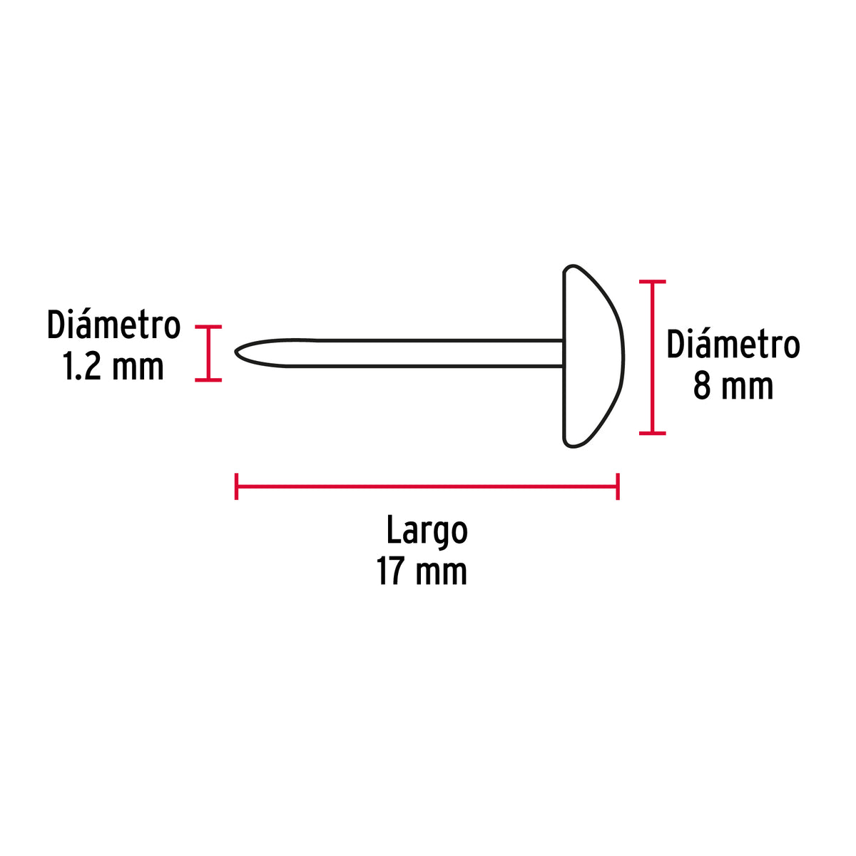 Clavillo dorado, 17 mm, caja con 500 piezas