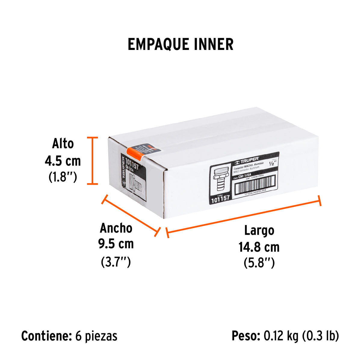 Conector sencillo de aluminio 1/2', macho