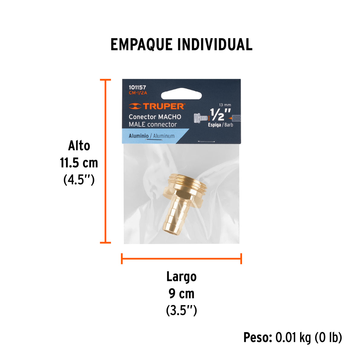 Conector sencillo de aluminio 1/2', macho