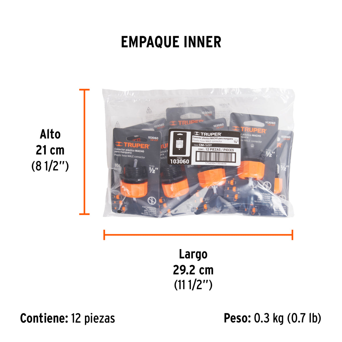 Conector 1/2' macho de ABS con tuerca de ajuste manual