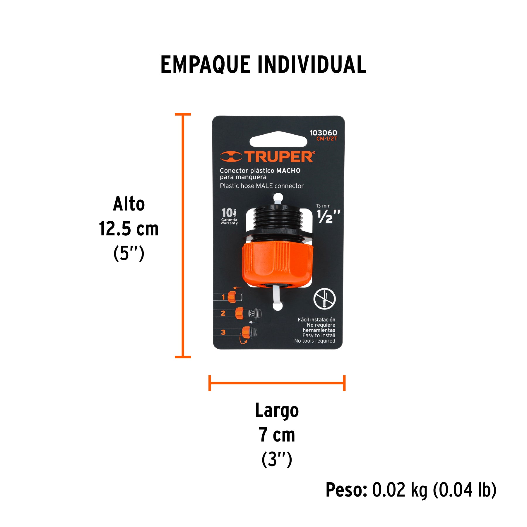 Conector 1/2' macho de ABS con tuerca de ajuste manual