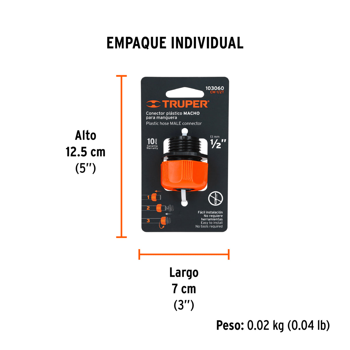 Conector 1/2' macho de ABS con tuerca de ajuste manual