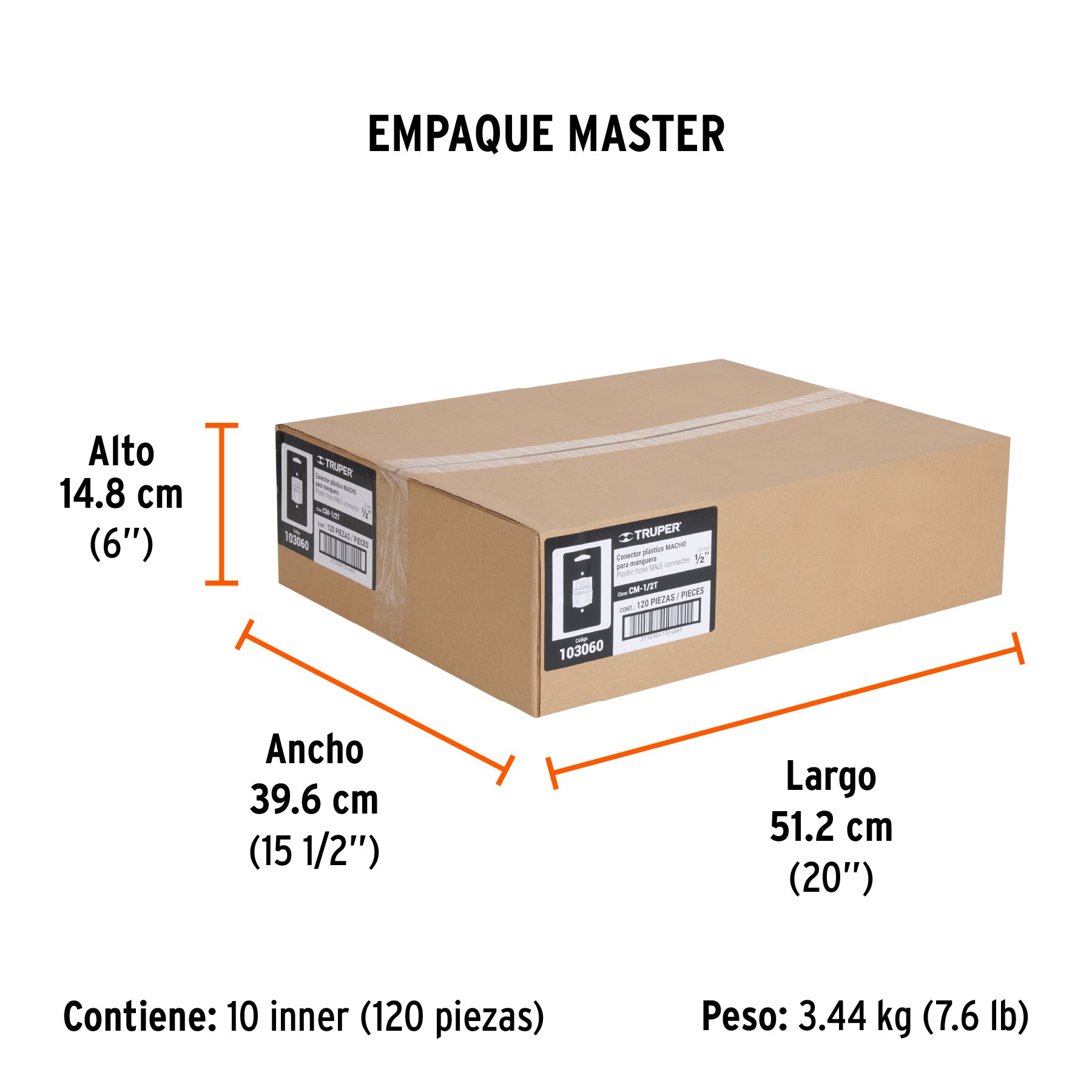 Conector 1/2' macho de ABS con tuerca de ajuste manual
