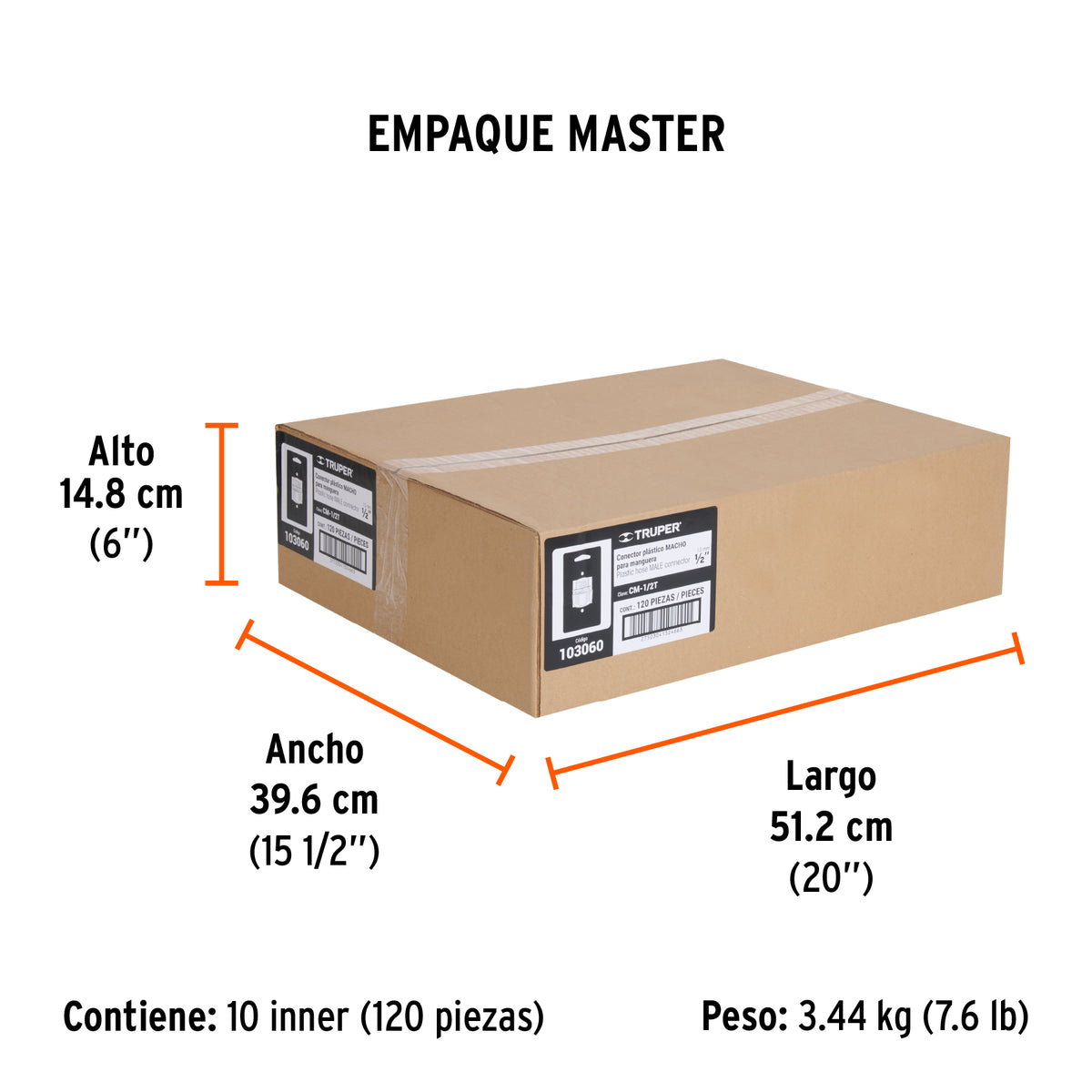Conector 1/2' macho de ABS con tuerca de ajuste manual
