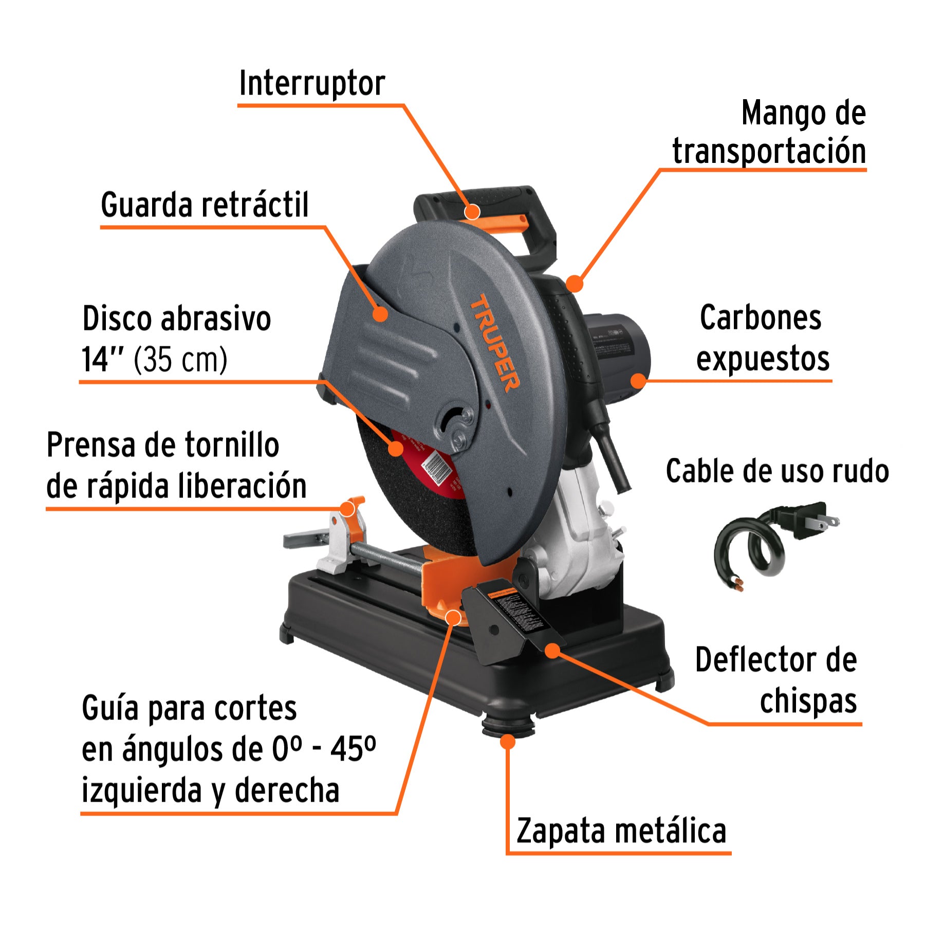 Tronzadora / cortadora de metales, 14", industrial, 2,200 W.
