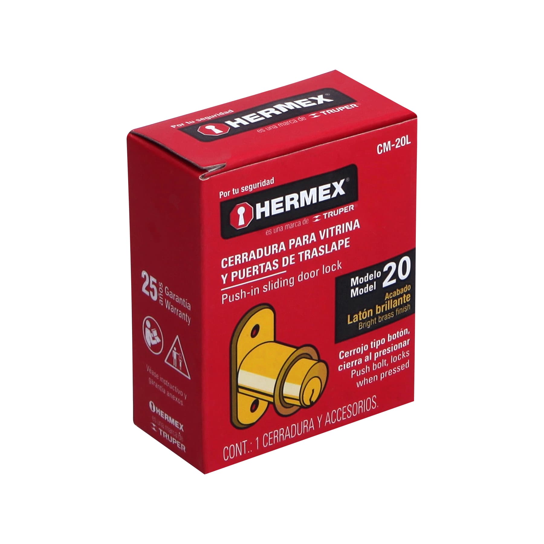 Cerradura para mueble, modelo 20, latón