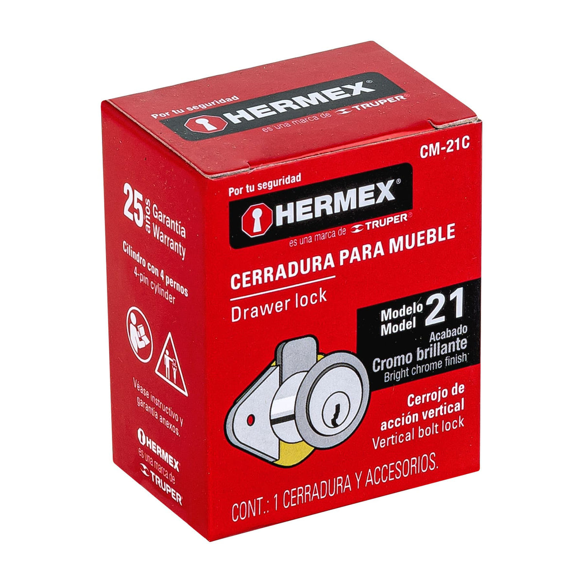 Cerradura para mueble, modelo 21, cromo
