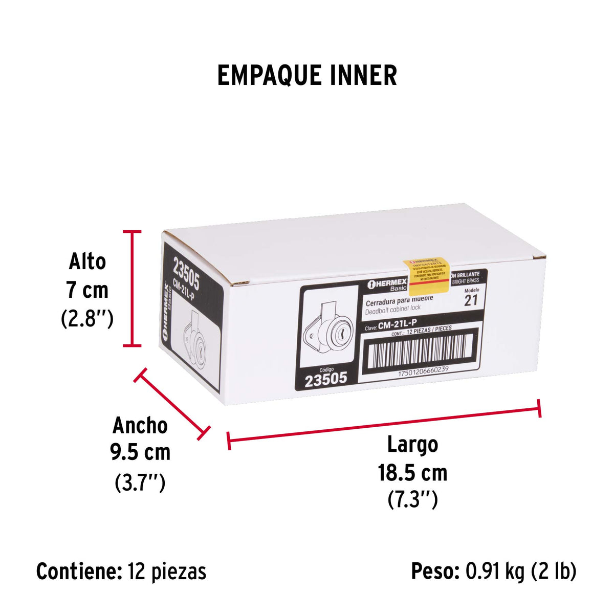 Cerradura para mueble, modelo 21, latón, Hermex Basic