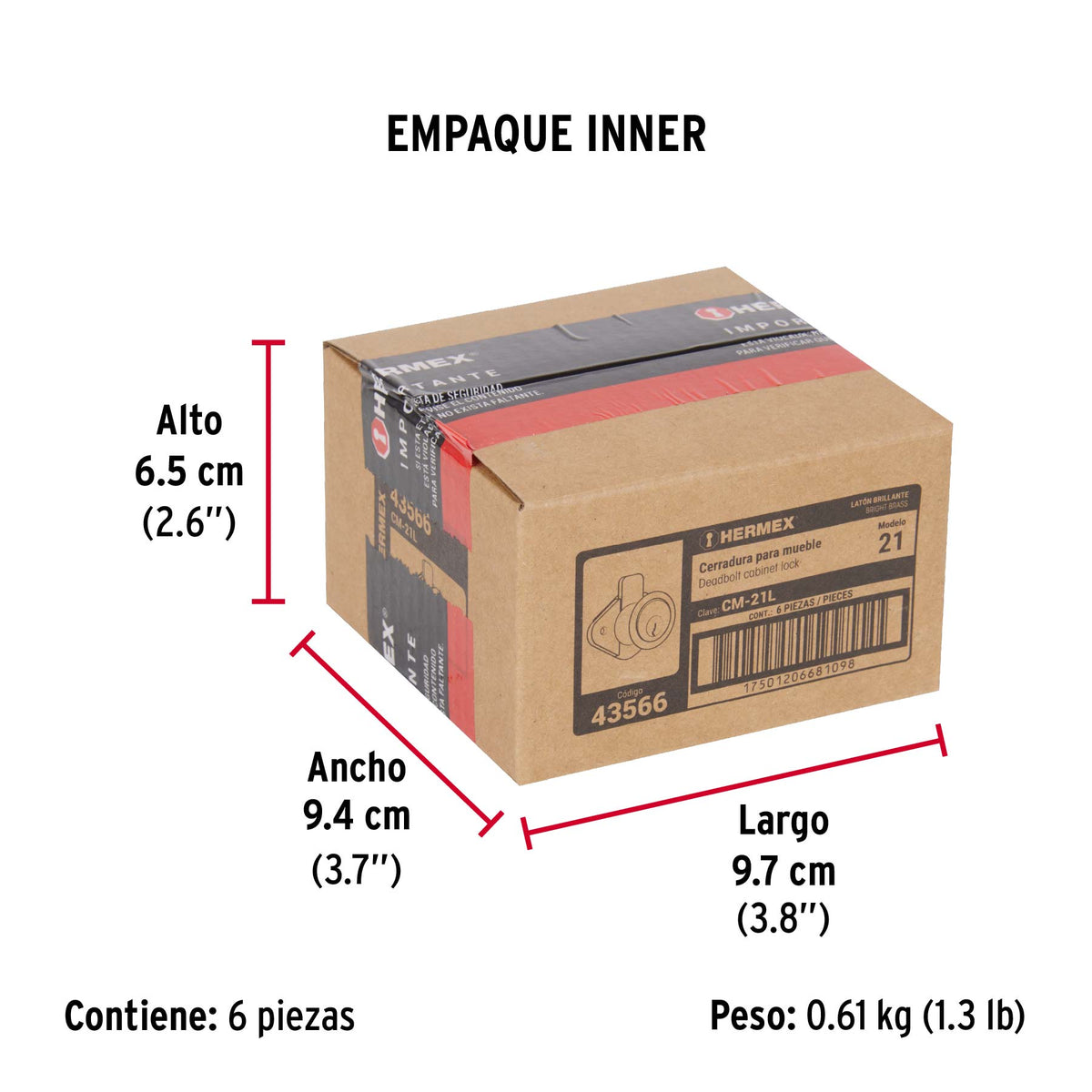 Cerradura para mueble, modelo 21, latón