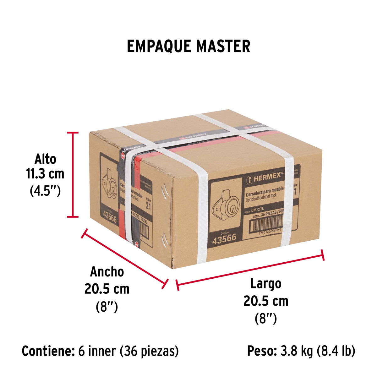 Cerradura para mueble, modelo 21, latón