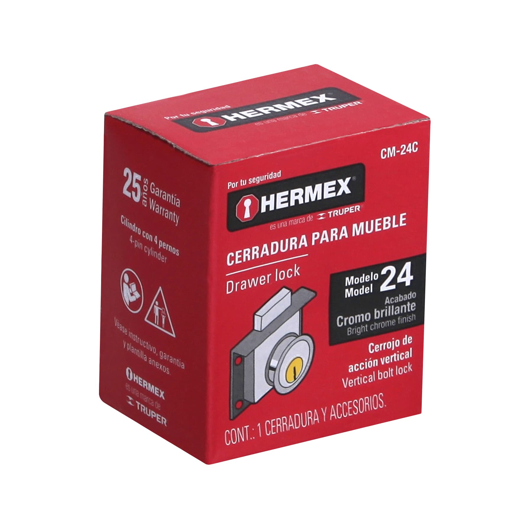 Cerradura para mueble, modelo 24, cromo