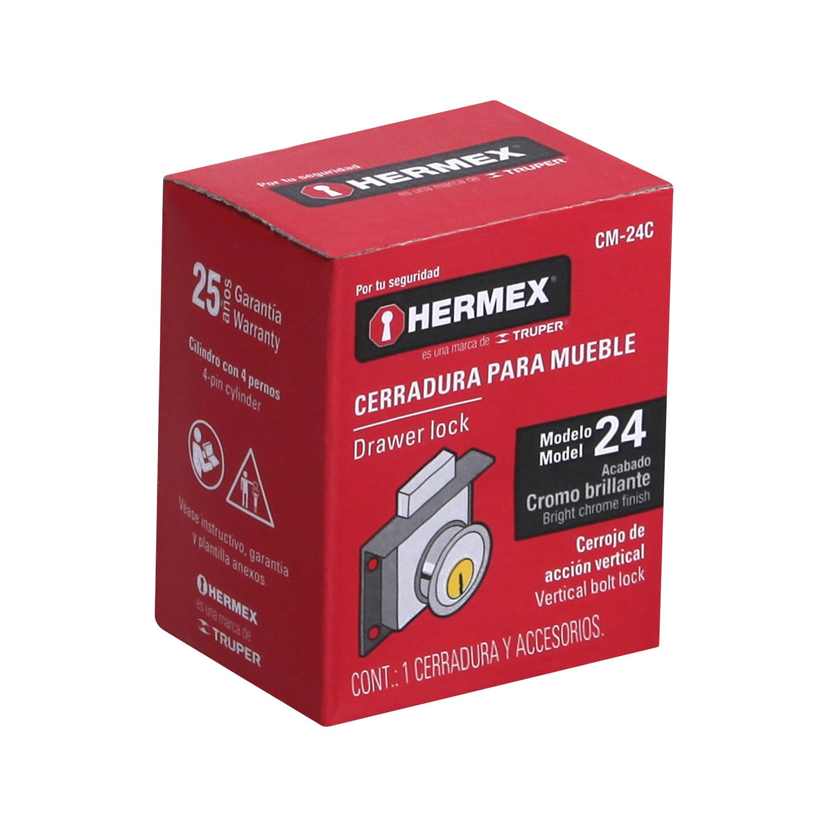 Cerradura para mueble, modelo 24, cromo