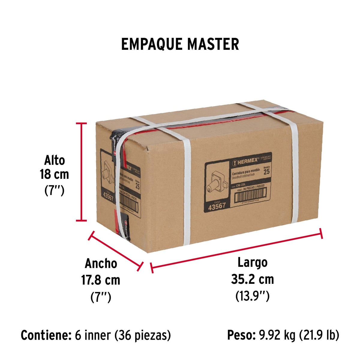Cerradura para mueble, modelo 25, latón