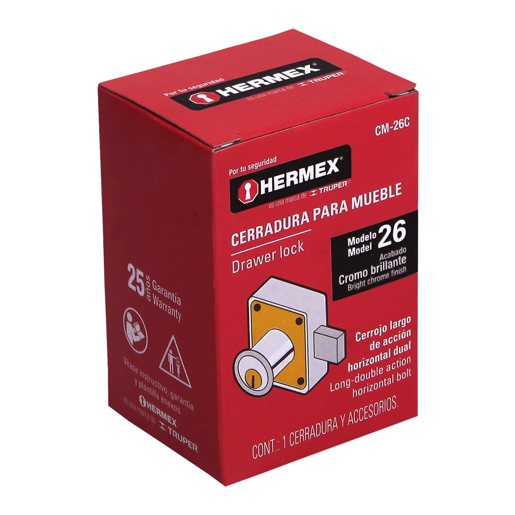 Cerradura para mueble, modelo 26, cromo