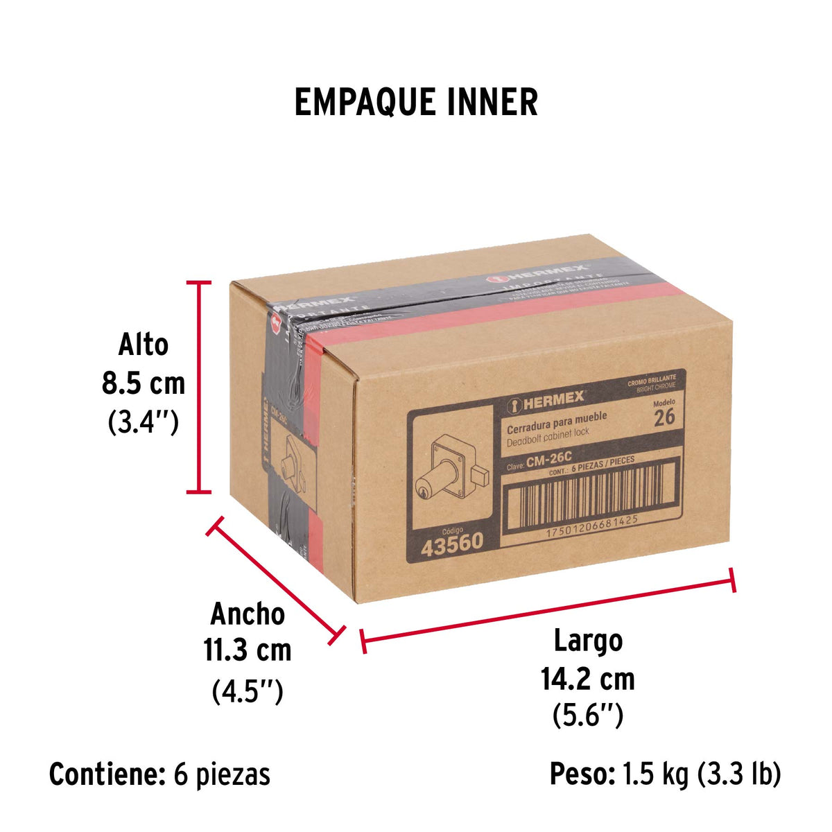 Cerradura para mueble, modelo 26, cromo