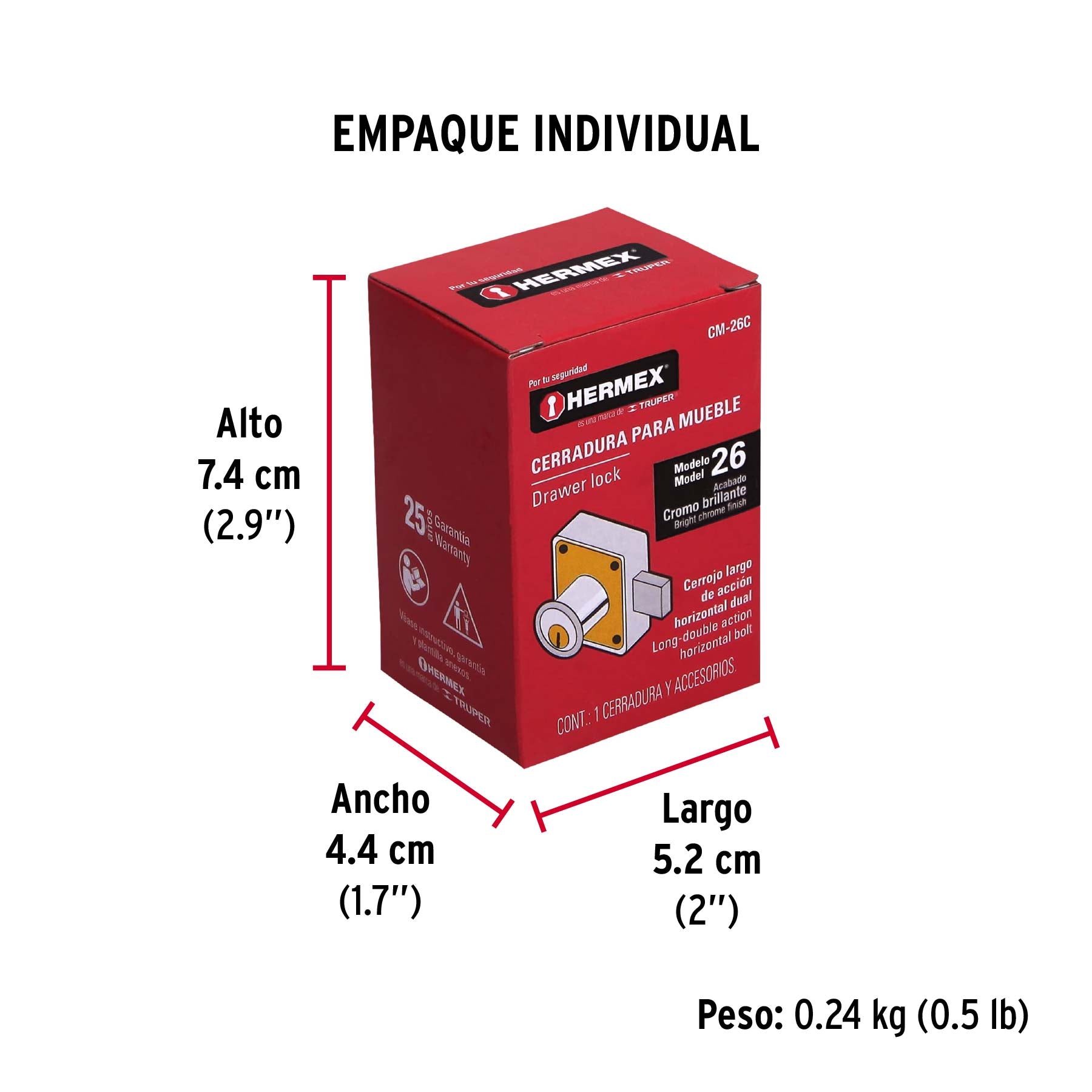 Cerradura para mueble, modelo 26, cromo