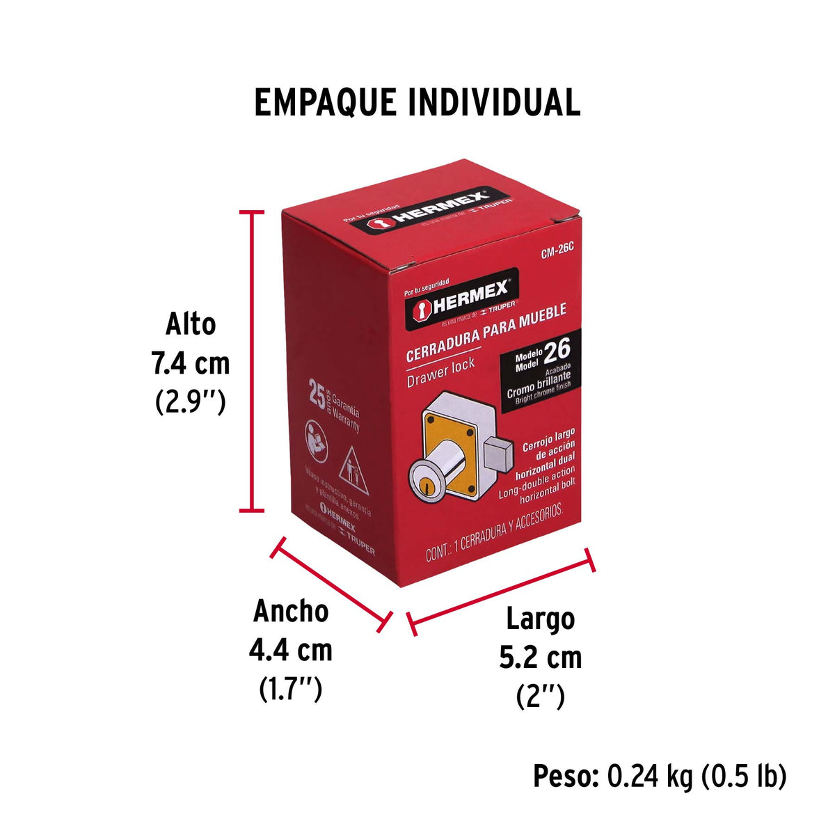 Cerradura para mueble, modelo 26, cromo