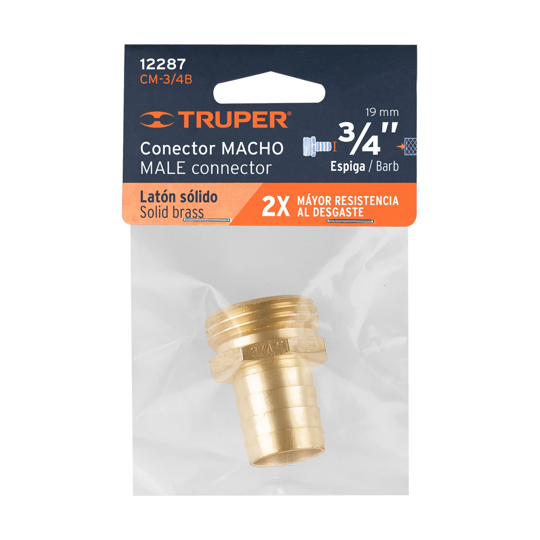 Conexión de laton macho de 3/4" para manguera, blister