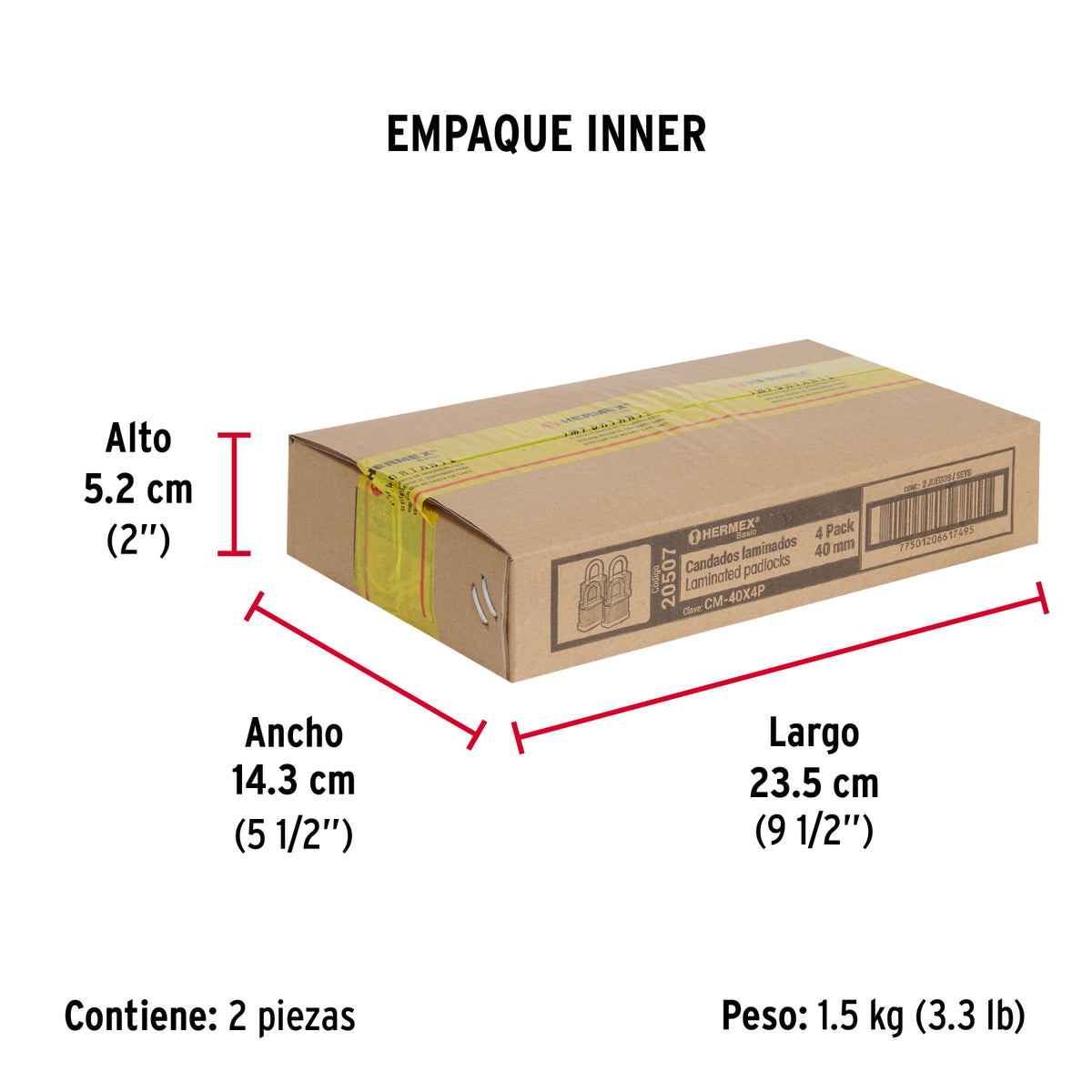 Candados laminados, 40mm, blister 4 piezas, Hermex Basic
