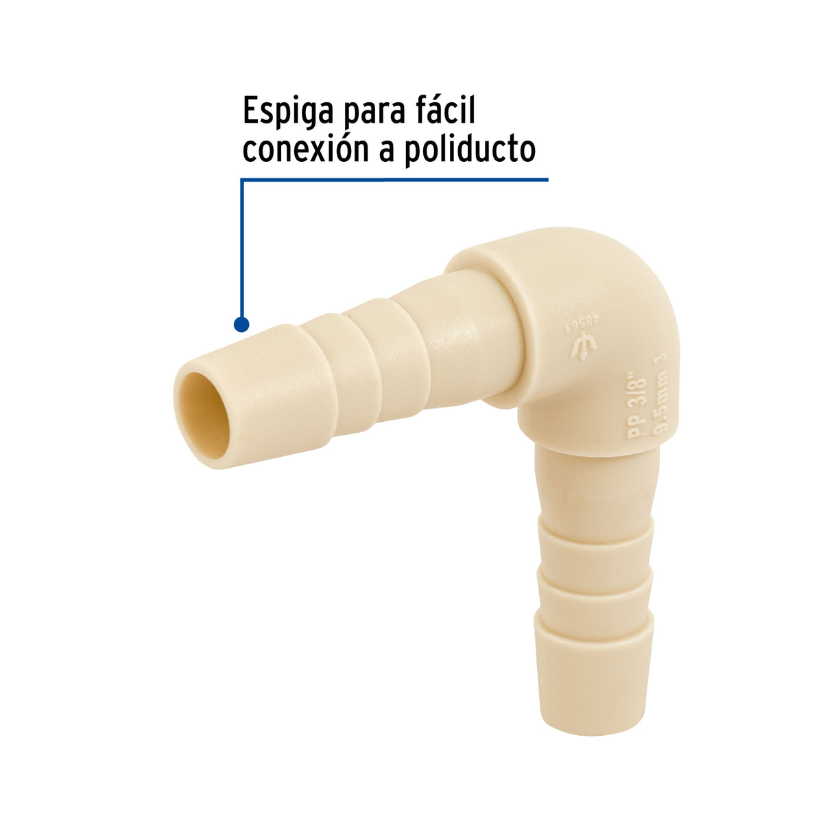 Codo 90° inserción de polipropileno, 3/8"