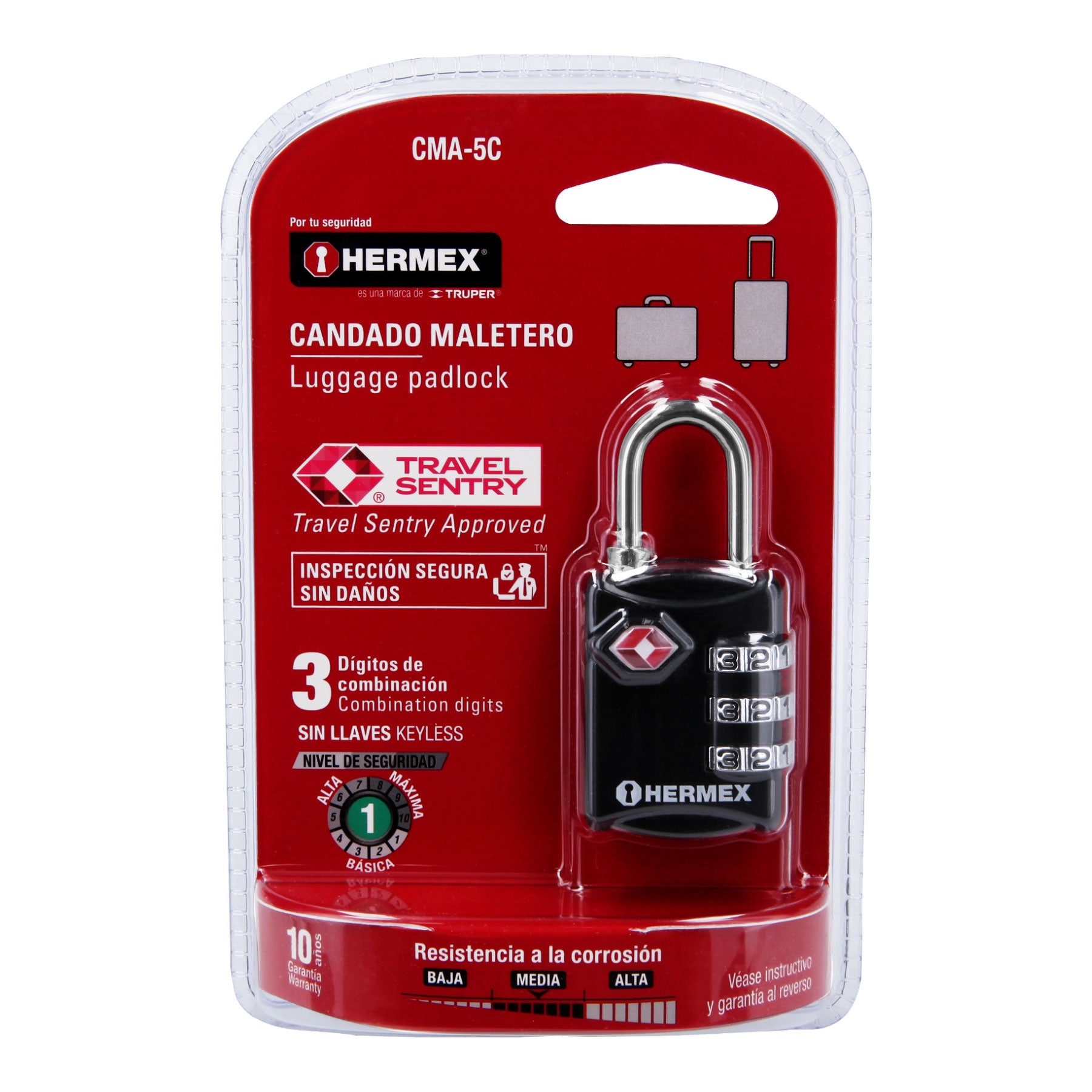 Candado de combinación de seguridad TSA, 30 mm, blister