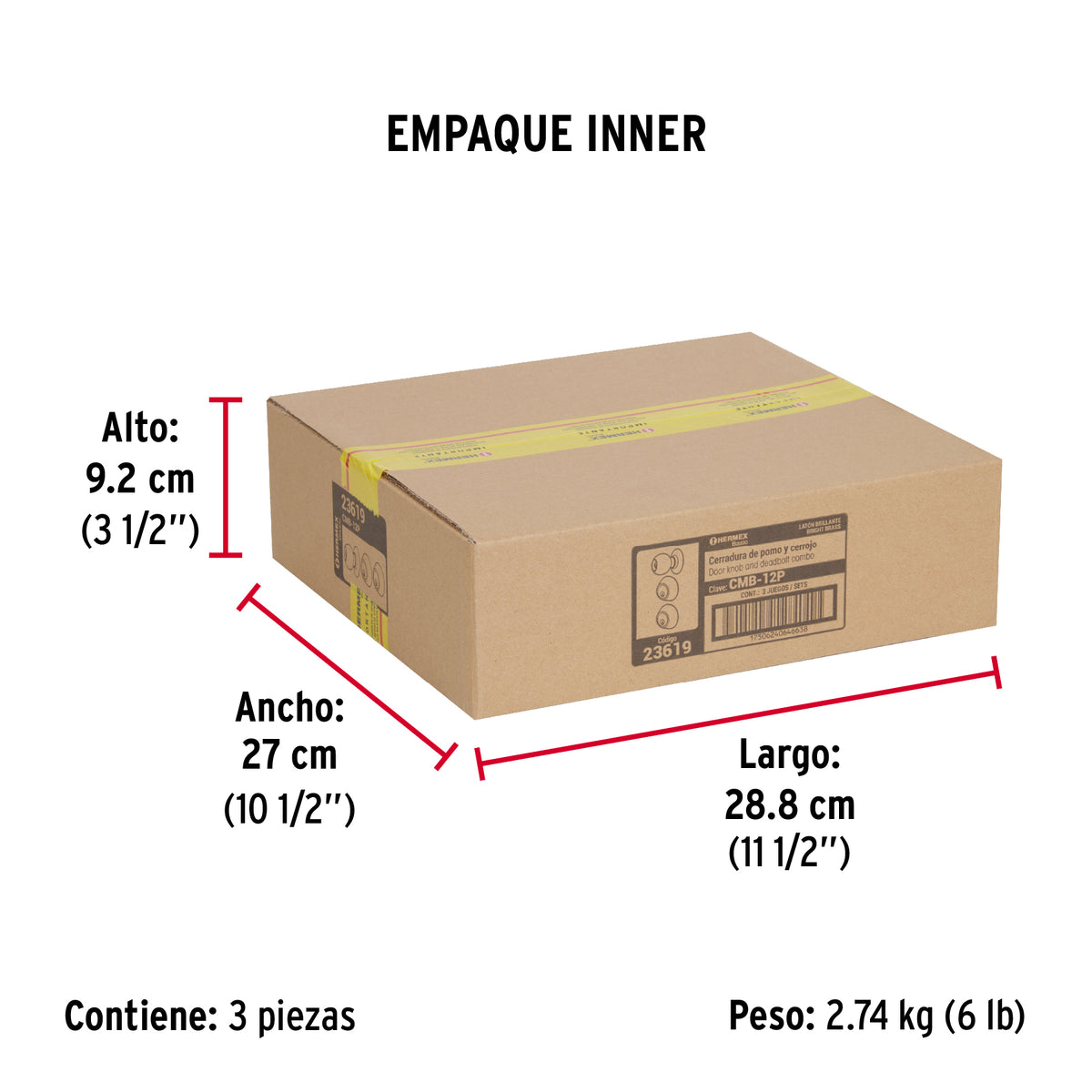 Combo cerraduras, llave-llave, latón brillante, Hemex Basic