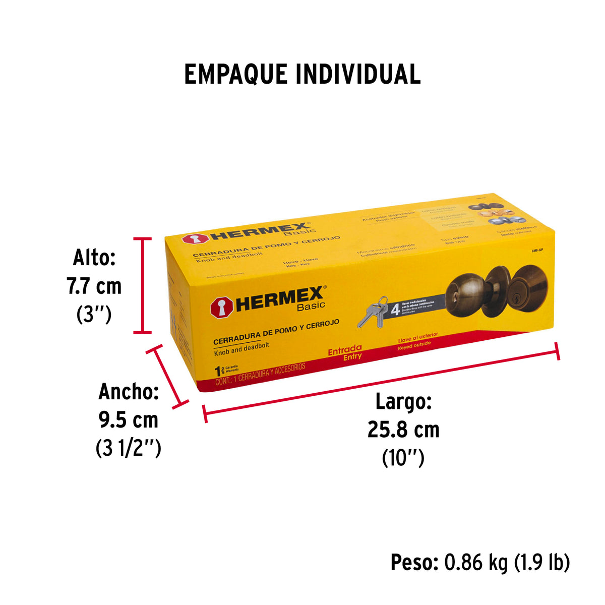 Combo cerraduras, llave-llave, latón antiguo, Hermex Basic