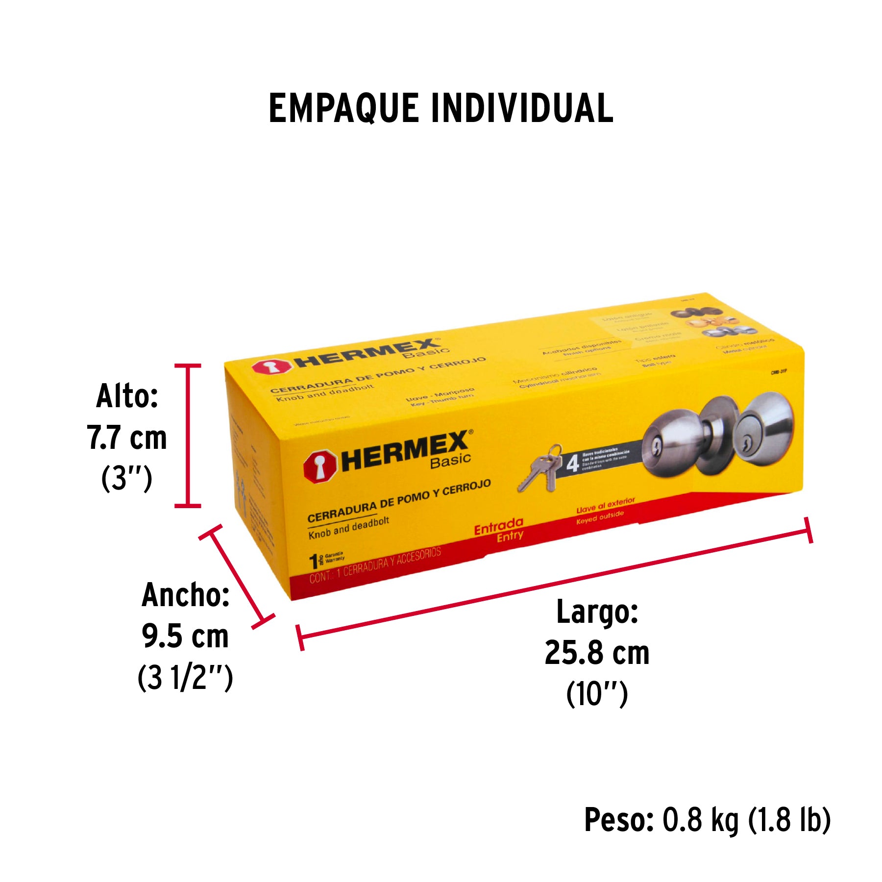 Combo cerraduras, llave-mariposa, cromo, Hermex Basic