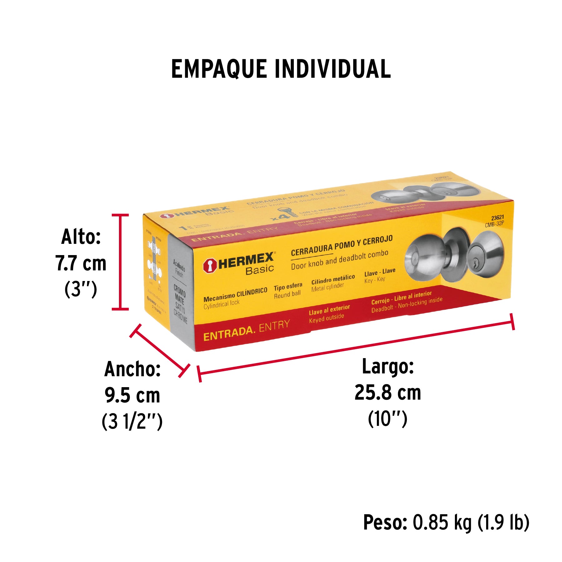 Combo cerraduras, llave-llave, cromo, Hermex Basic