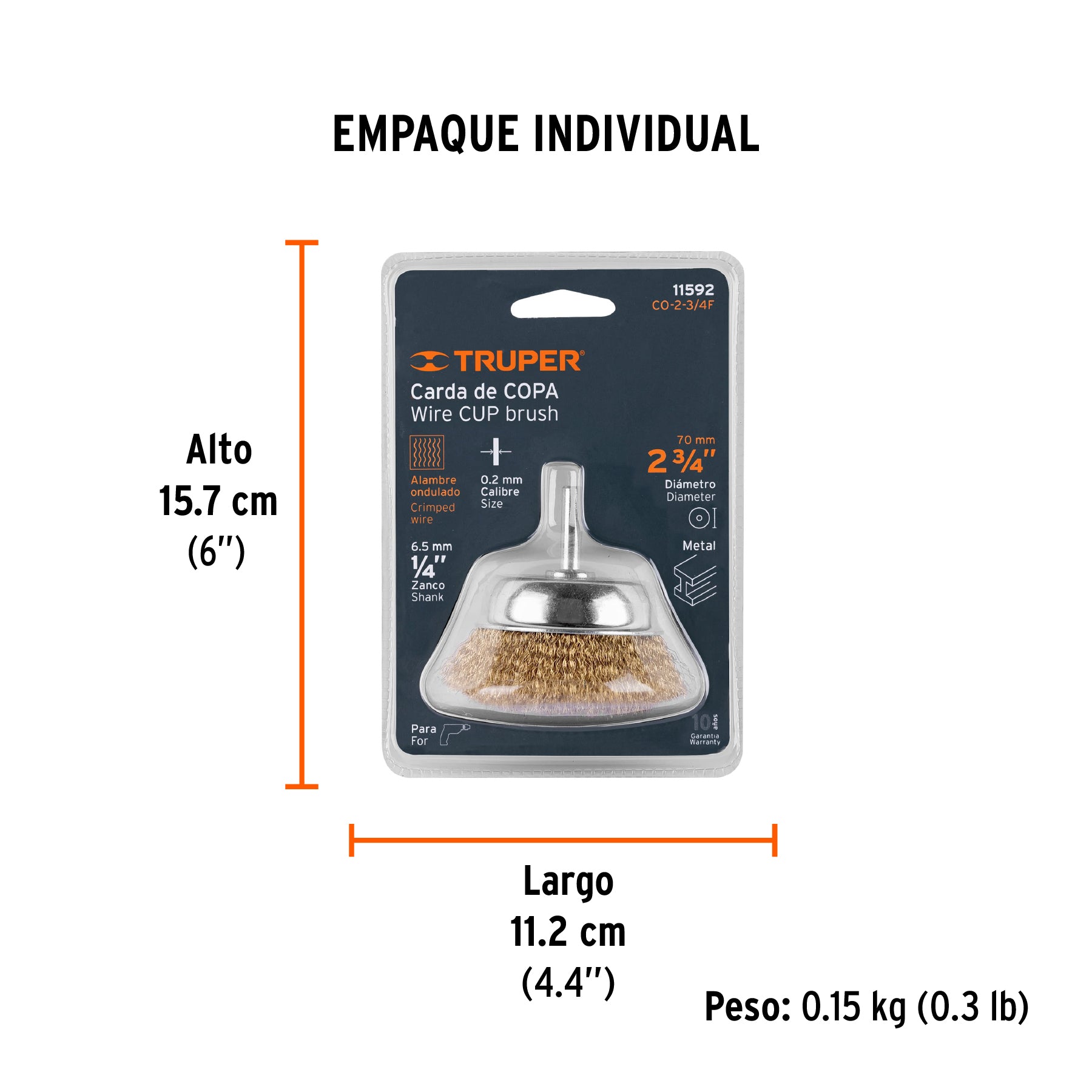 Carda de copa, alambre fino, 2-3/4" para taladro