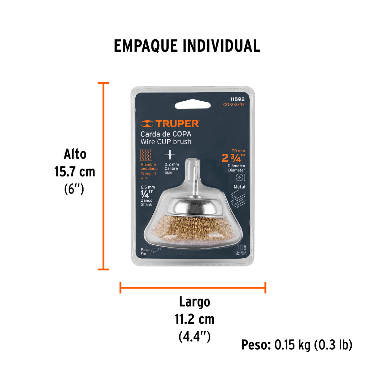 Carda de copa, alambre fino, 2-3/4" para taladro